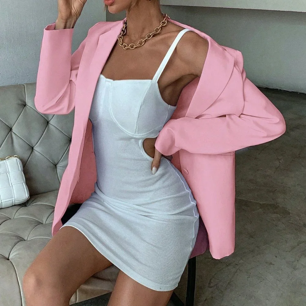 Pink Casual Womens Solid Single Breasted Blazer Workwear